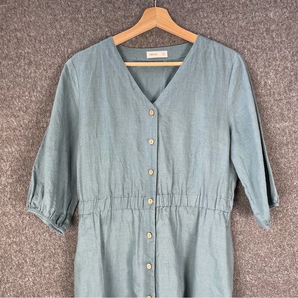Grae Cove Women’s Small Linen Blend Woven Midi Dress Button Down Peasant Prairie - Picture 3 of 13